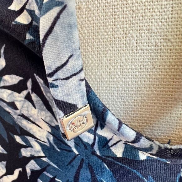 Michael Kors Palm Print Blouson High-Neck Tankini Top Navy Small - Picture 11 of 15